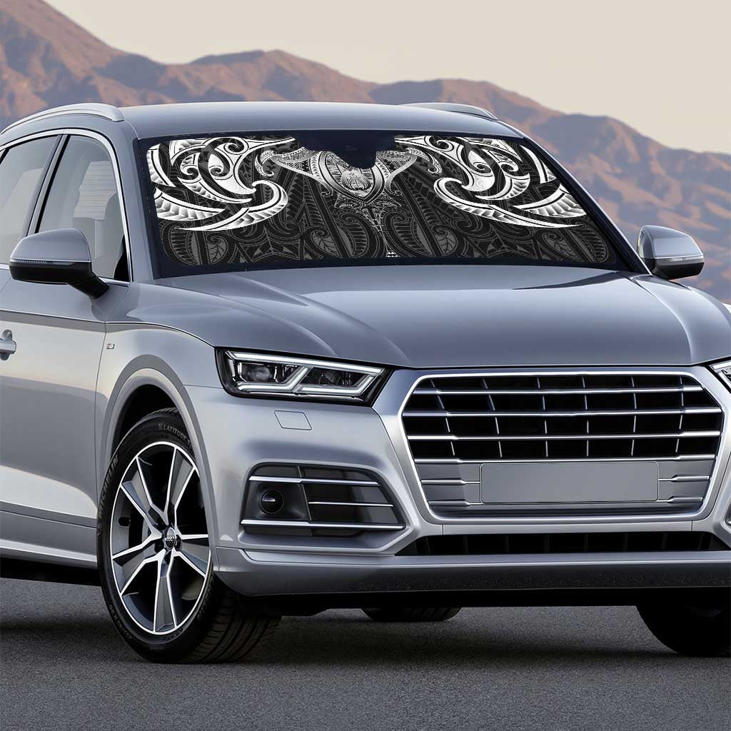 New Zealand Aotearoa Auto Sun Shade Maori Manta Ray Moko Black - Polynesian Pride