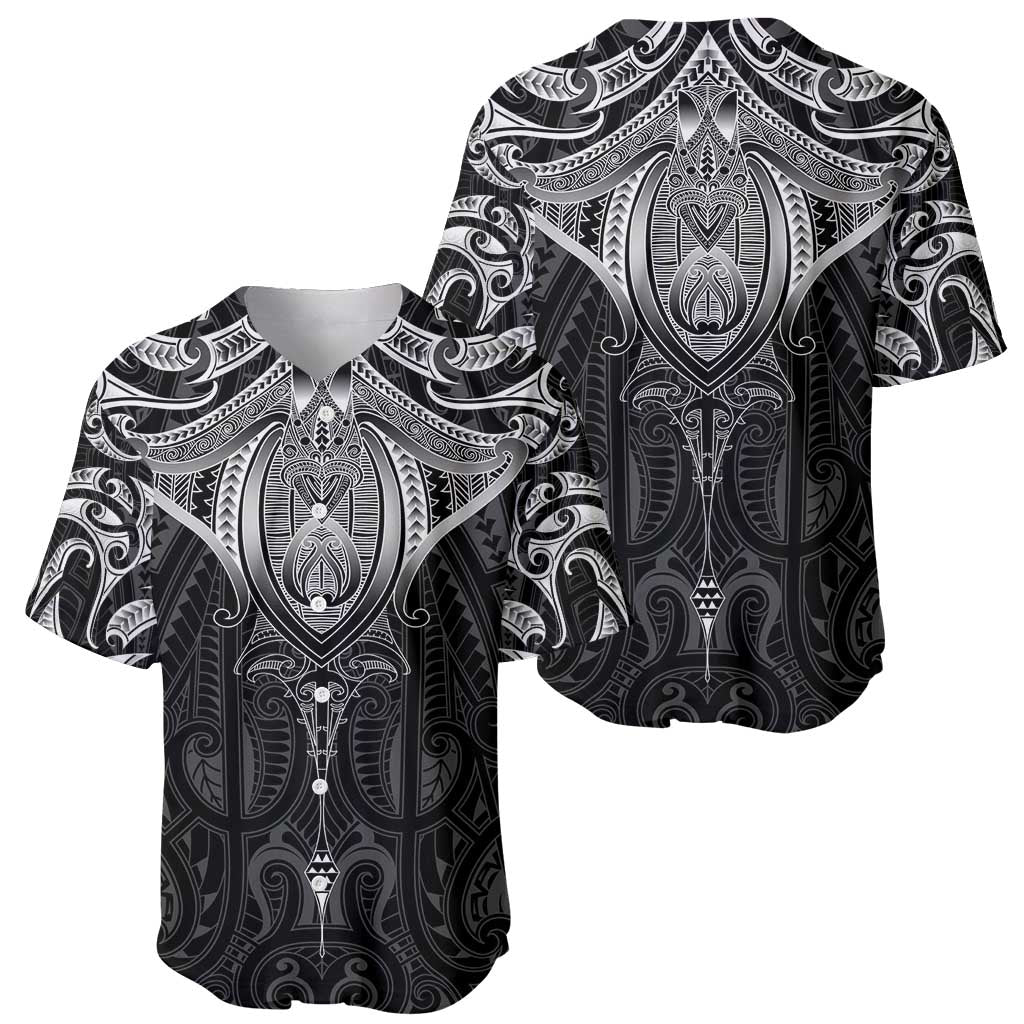 New Zealand Aotearoa Baseball Jersey Maori Manta Ray Moko Black - Polynesian Pride
