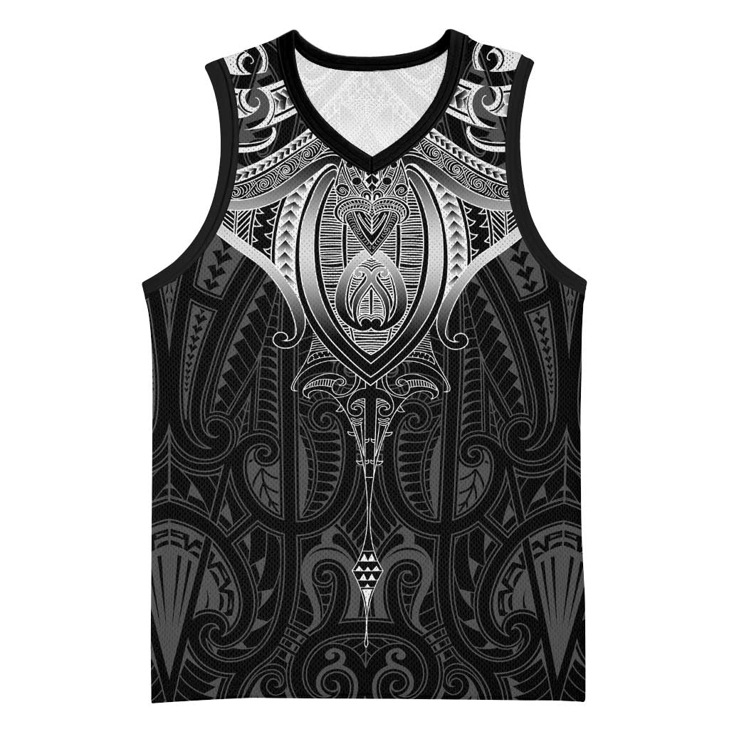 New Zealand Aotearoa Basketball Jersey Maori Manta Ray Moko Black LT05 Unisex Black - Polynesian Pride