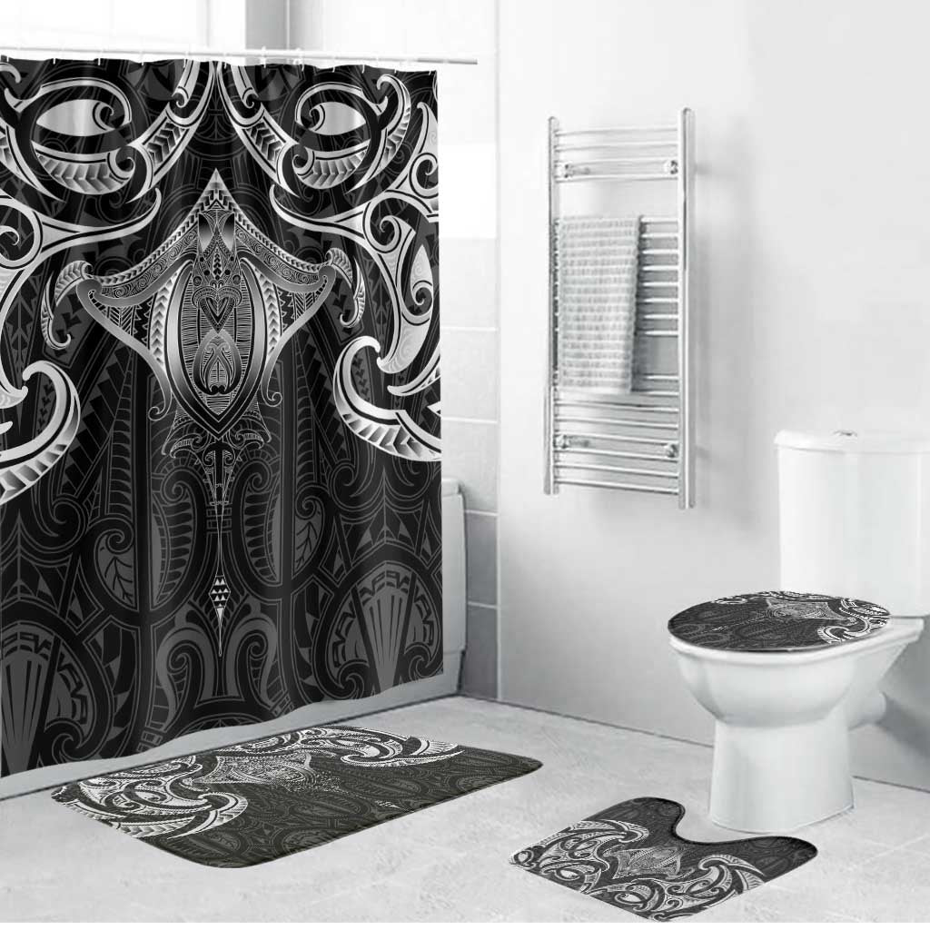 New Zealand Aotearoa Bathroom Set Maori Manta Ray Moko Black - Polynesian Pride