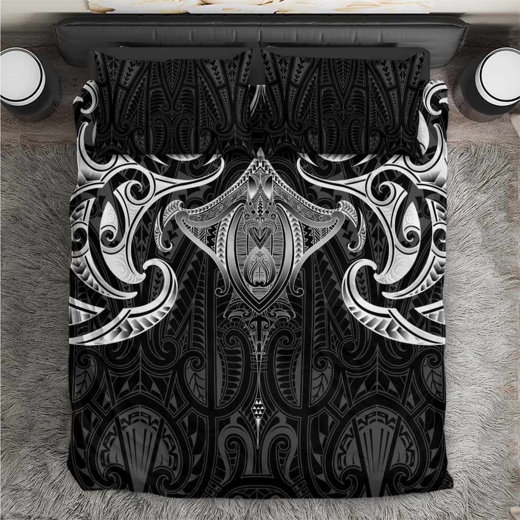 New Zealand Aotearoa Bedding Set Maori Manta Ray Moko Black - Polynesian Pride