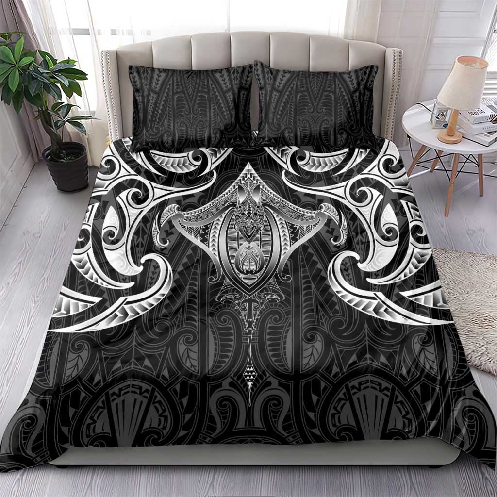 New Zealand Aotearoa Bedding Set Maori Manta Ray Moko Black - Polynesian Pride