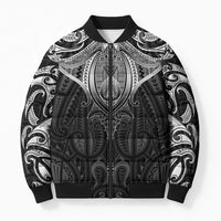New Zealand Aotearoa Bomber Puffer Jacket Maori Manta Ray Moko Black LT05 Unisex Black - Polynesian Pride