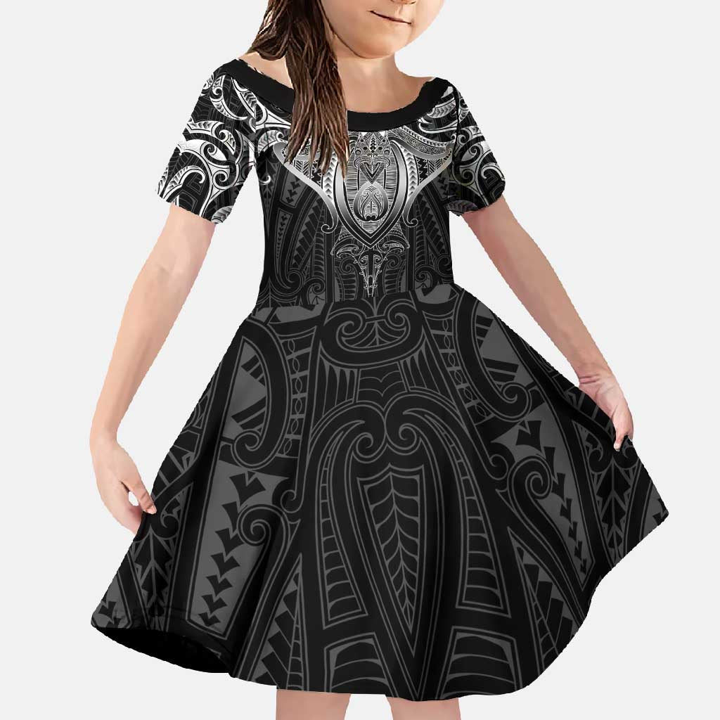 New Zealand Aotearoa Family Matching Mermaid Dress and Hawaiian Shirt Maori Manta Ray Moko Black - Polynesian Pride