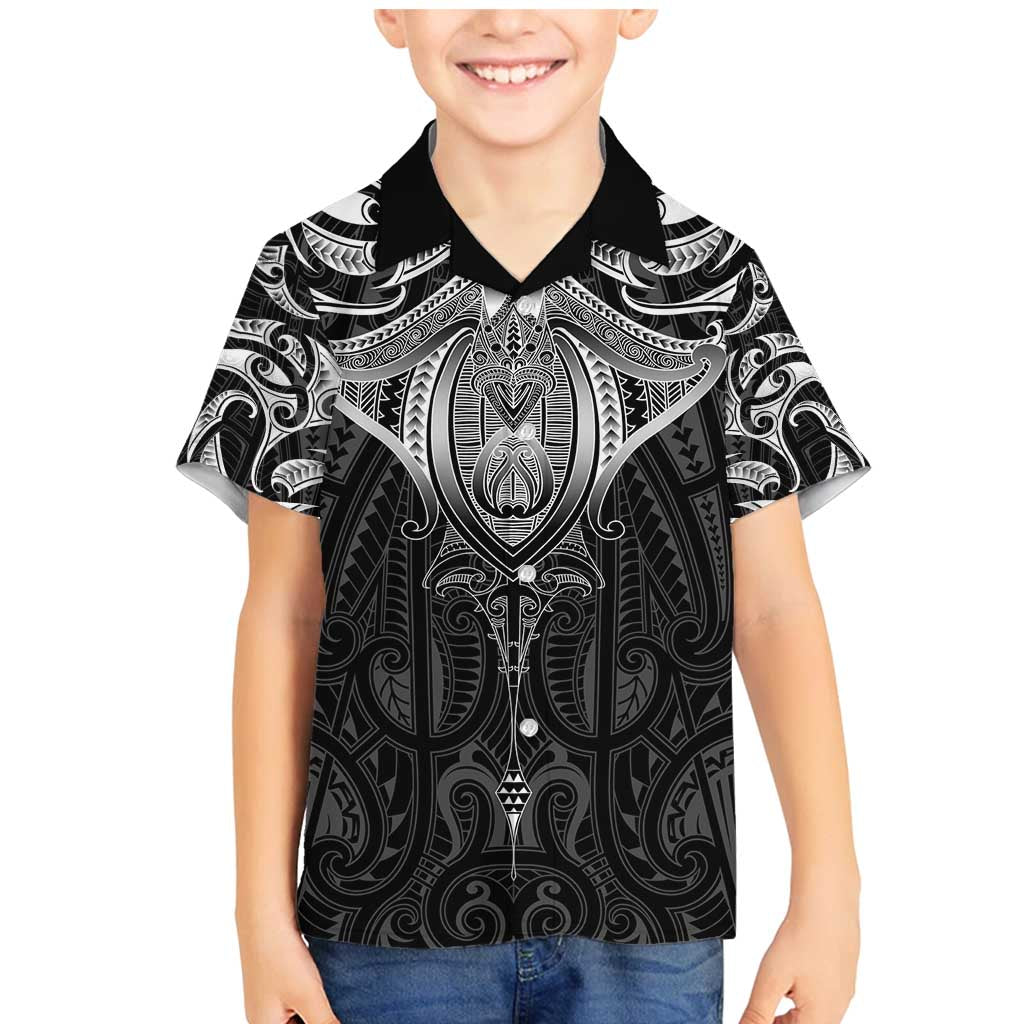 New Zealand Aotearoa Family Matching Mermaid Dress and Hawaiian Shirt Maori Manta Ray Moko Black - Polynesian Pride