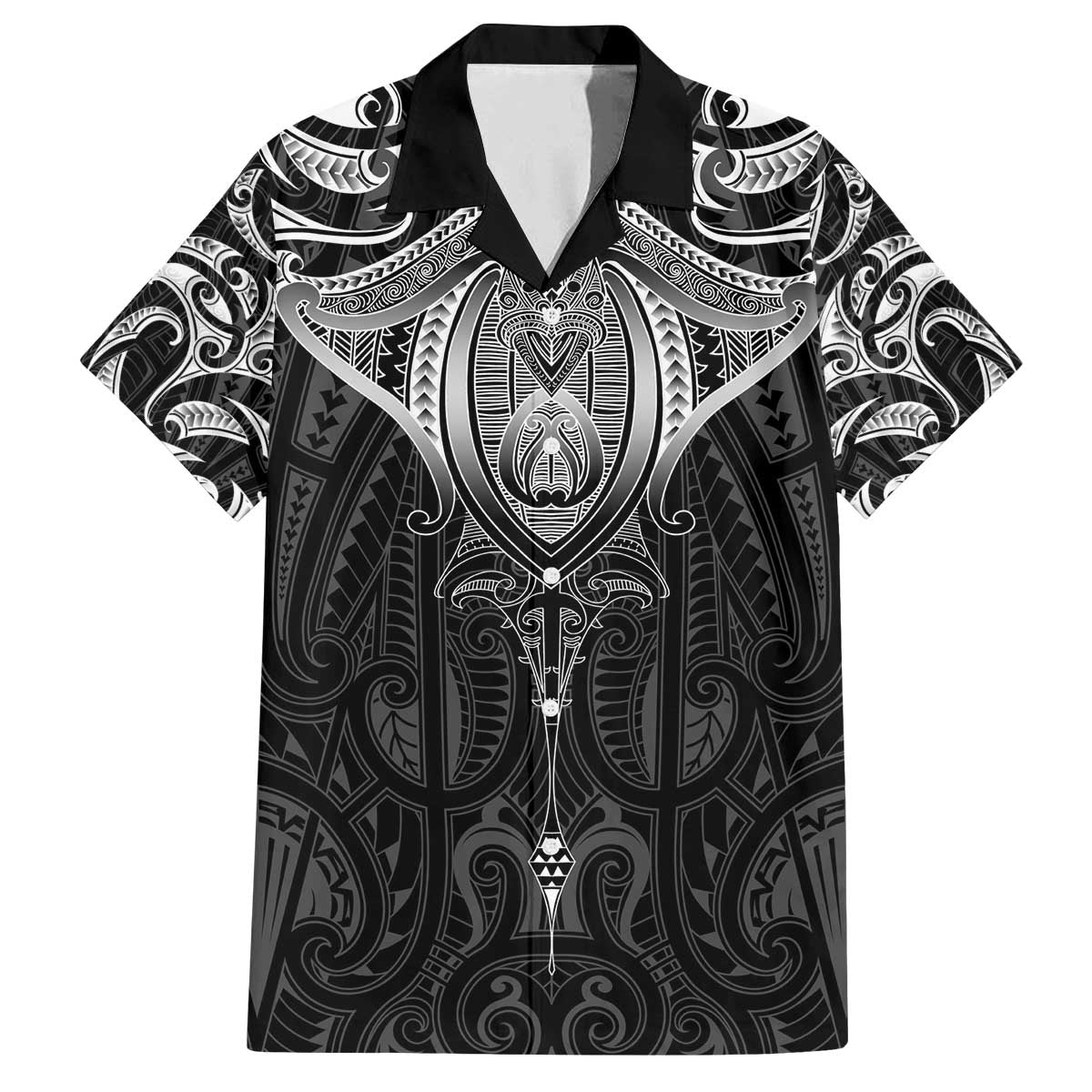 New Zealand Aotearoa Family Matching Off The Shoulder Long Sleeve Dress and Hawaiian Shirt Maori Manta Ray Moko Black - Polynesian Pride