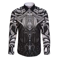 New Zealand Aotearoa Family Matching Off The Shoulder Long Sleeve Dress and Hawaiian Shirt Maori Manta Ray Moko Black - Polynesian Pride