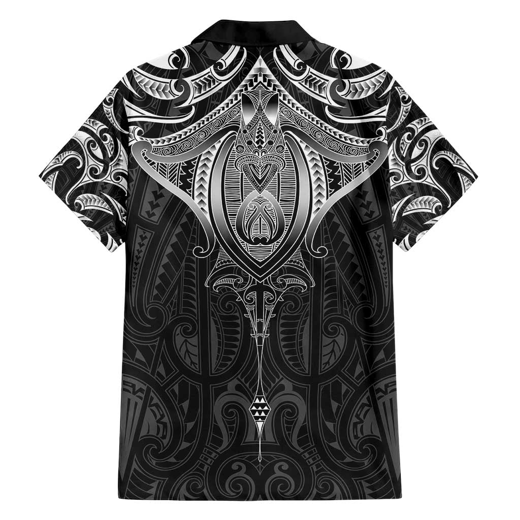 New Zealand Aotearoa Family Matching Off Shoulder Maxi Dress and Hawaiian Shirt Maori Manta Ray Moko Black - Polynesian Pride
