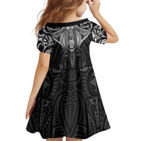 New Zealand Aotearoa Family Matching Puletasi and Hawaiian Shirt Maori Manta Ray Moko Black LT05 - Polynesian Pride