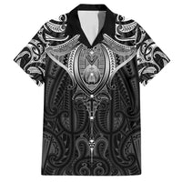 New Zealand Aotearoa Family Matching Puletasi and Hawaiian Shirt Maori Manta Ray Moko Black LT05 Dad's Shirt - Short Sleeve Black - Polynesian Pride