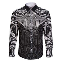 New Zealand Aotearoa Family Matching Puletasi and Hawaiian Shirt Maori Manta Ray Moko Black LT05 Dad's Shirt - Long Sleeve Black - Polynesian Pride