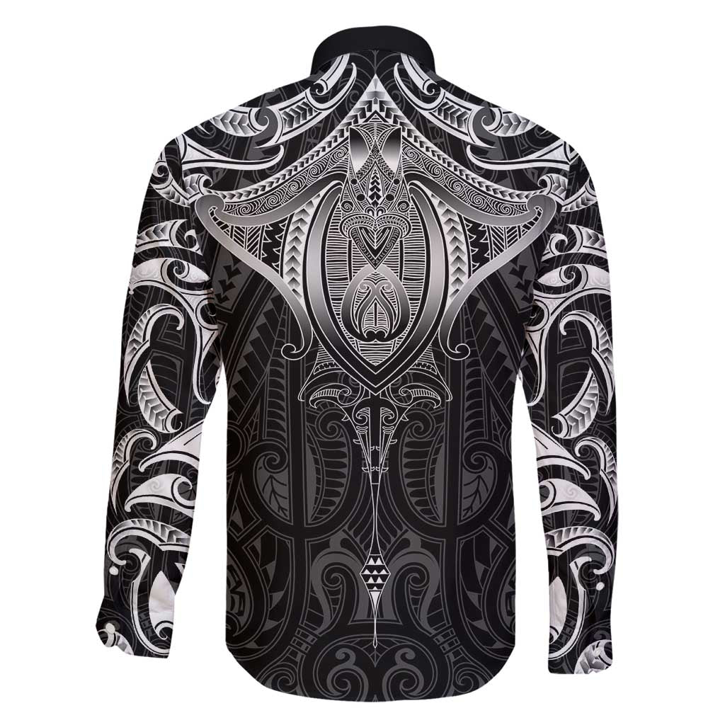 New Zealand Aotearoa Family Matching Puletasi and Hawaiian Shirt Maori Manta Ray Moko Black LT05 - Polynesian Pride