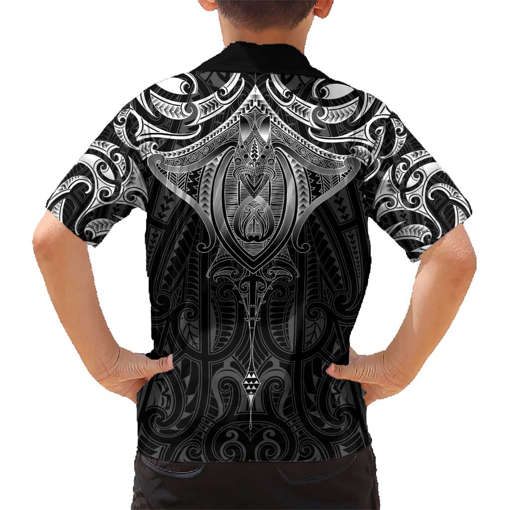 New Zealand Aotearoa Family Matching Short Sleeve Bodycon Dress and Hawaiian Shirt Maori Manta Ray Moko Black - Polynesian Pride