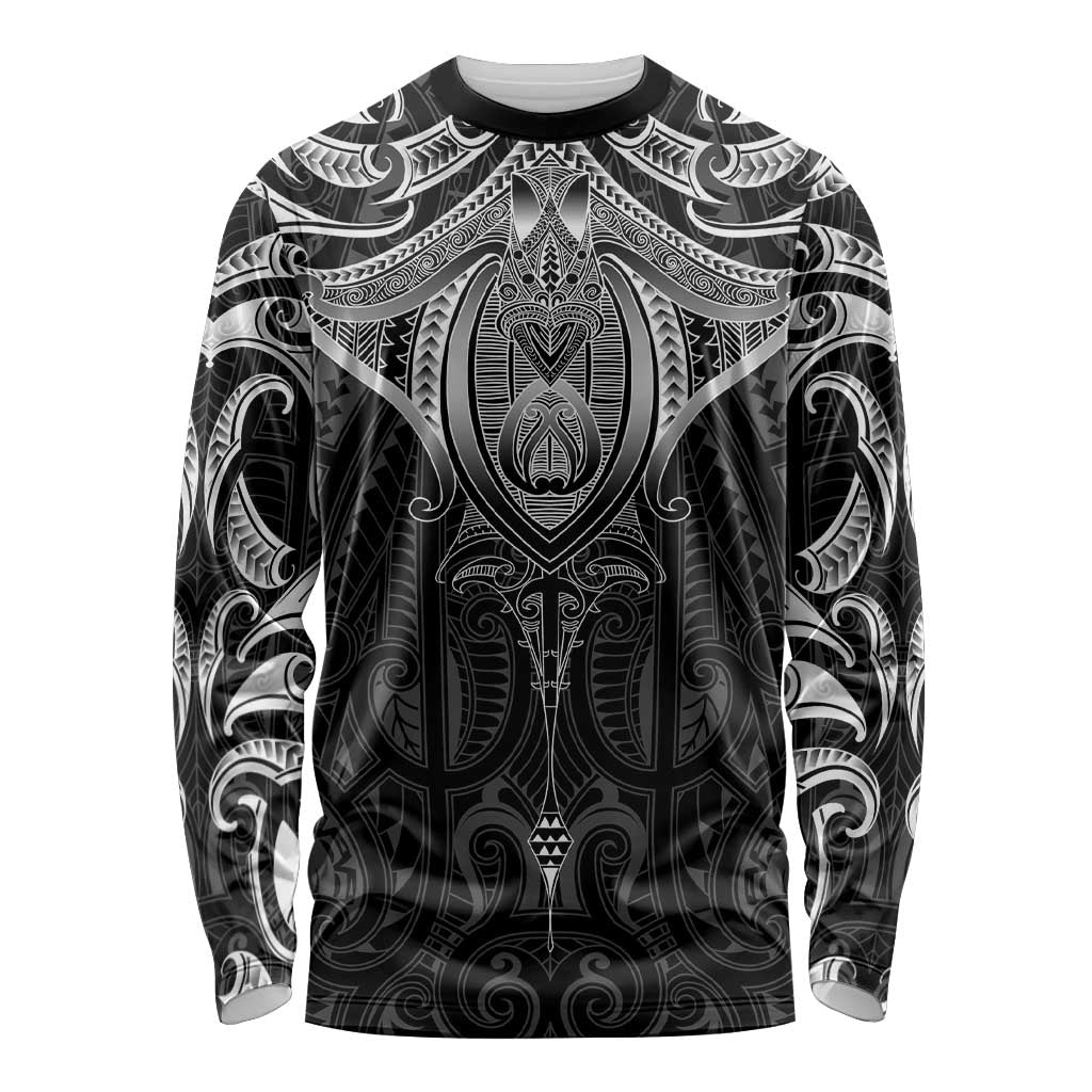 New Zealand Aotearoa Long Sleeve Shirt Maori Manta Ray Moko Black LT05 Unisex Black - Polynesian Pride