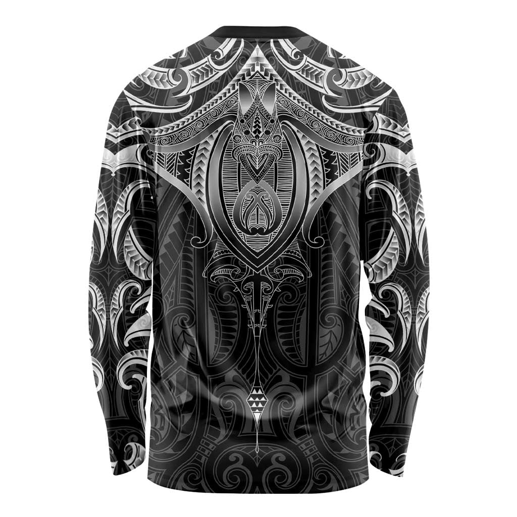 New Zealand Aotearoa Long Sleeve Shirt Maori Manta Ray Moko Black LT05 - Polynesian Pride