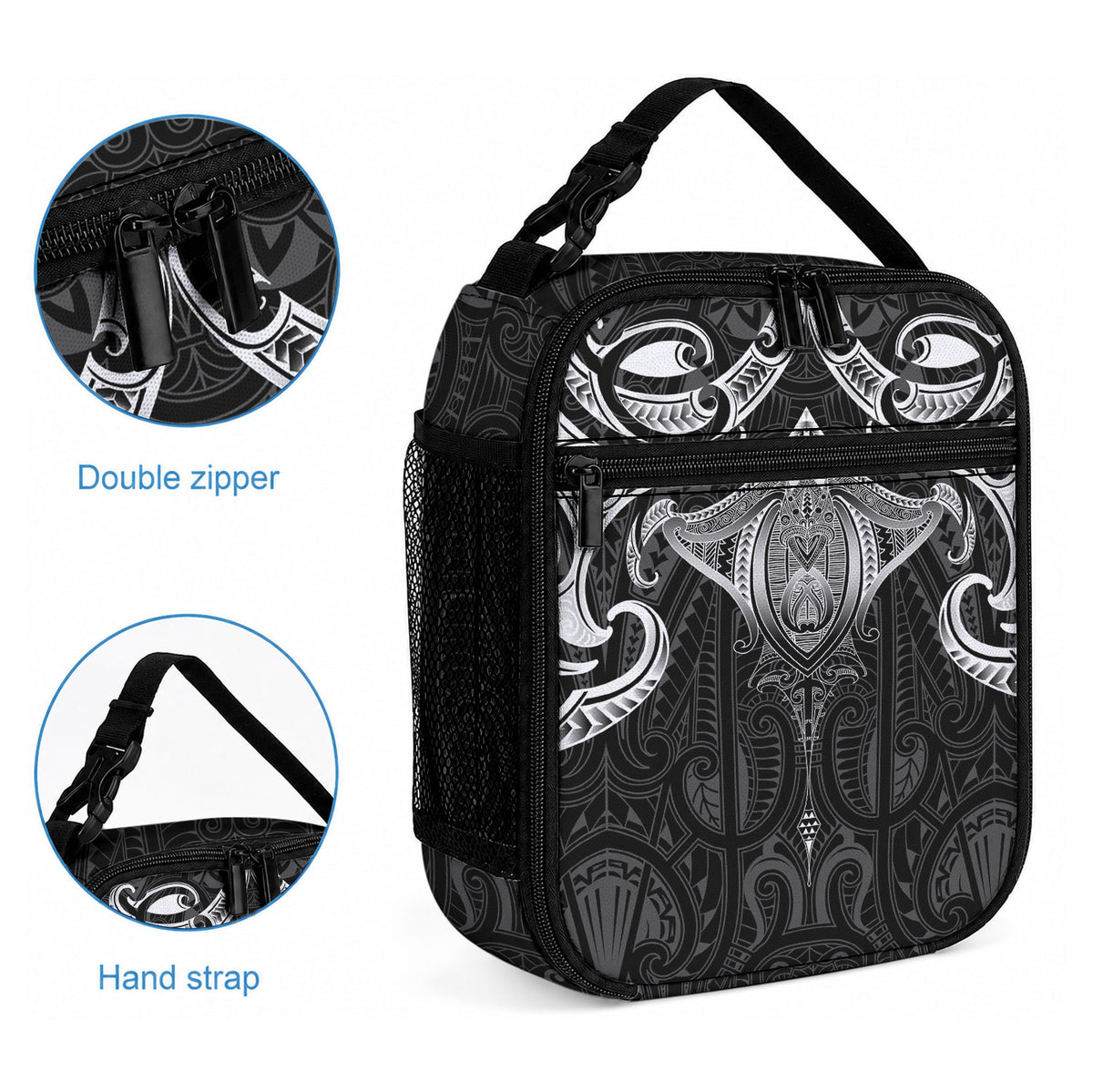 New Zealand Aotearoa Lunch Bag Maori Manta Ray Moko Black