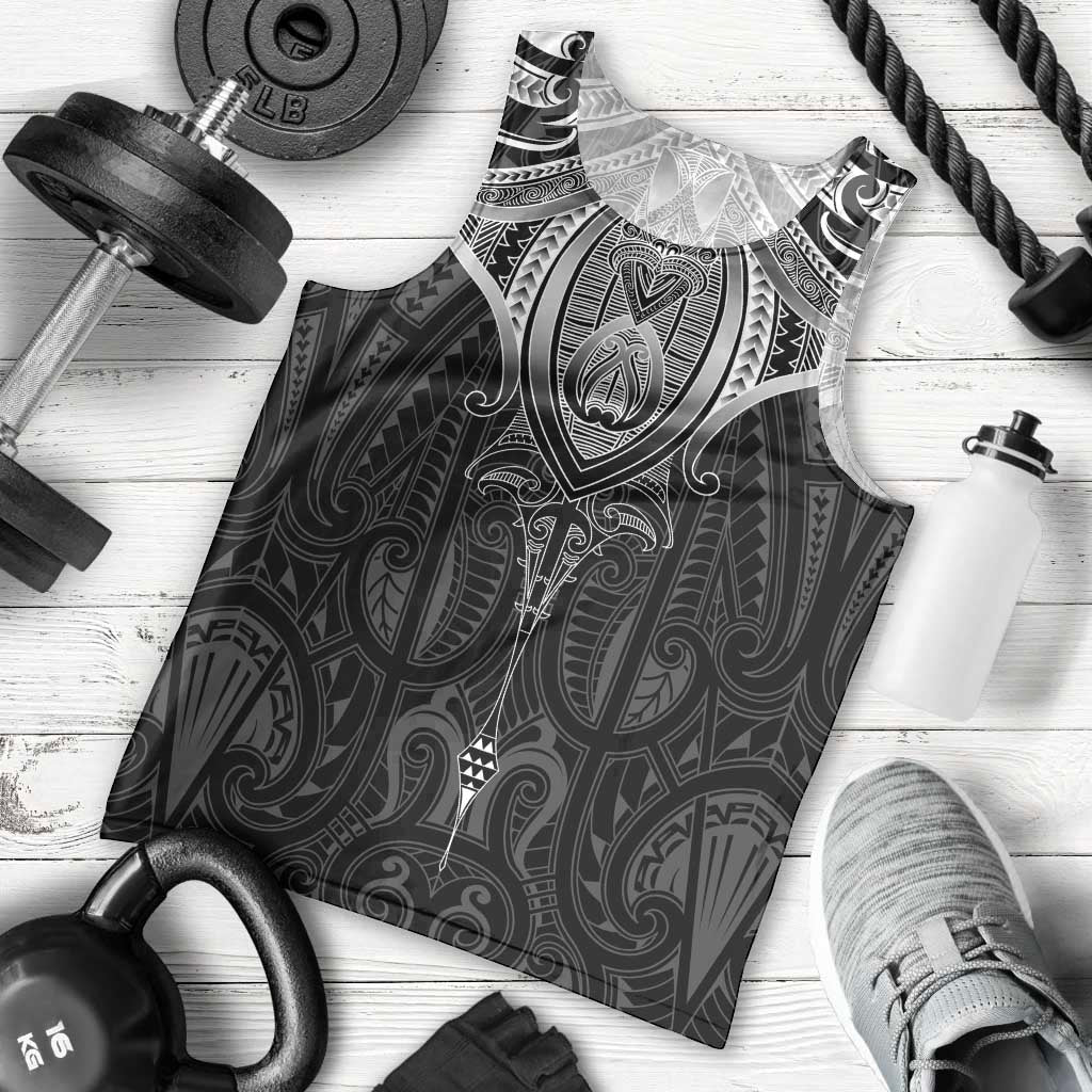 New Zealand Aotearoa Men Tank Top Maori Manta Ray Moko Black - Polynesian Pride