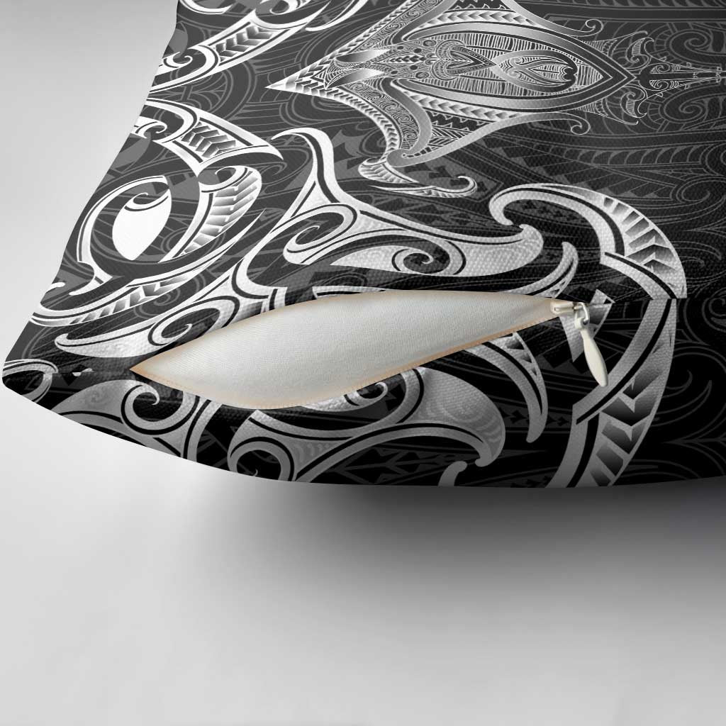New Zealand Aotearoa Pillow Cover Maori Manta Ray Moko Black - Polynesian Pride