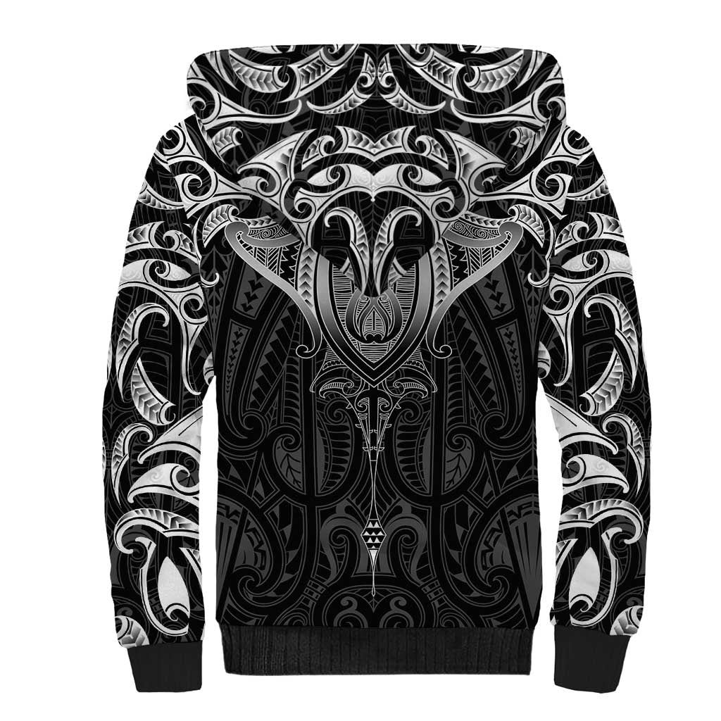 New Zealand Aotearoa Sherpa Hoodie Maori Manta Ray Moko Black LT05 - Polynesian Pride