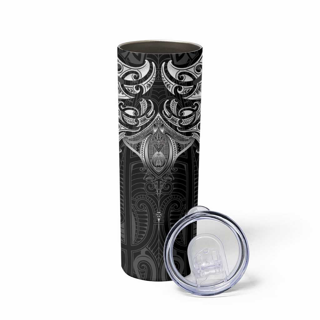 New Zealand Aotearoa Skinny Tumbler Maori Manta Ray Moko Black - Polynesian Pride