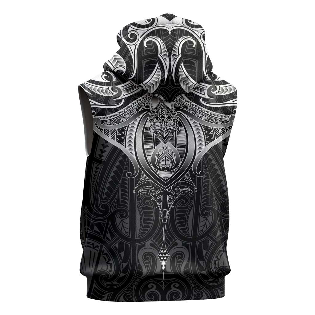 New Zealand Aotearoa Sleeveless Hoodie Maori Manta Ray Moko Black LT05 - Polynesian Pride