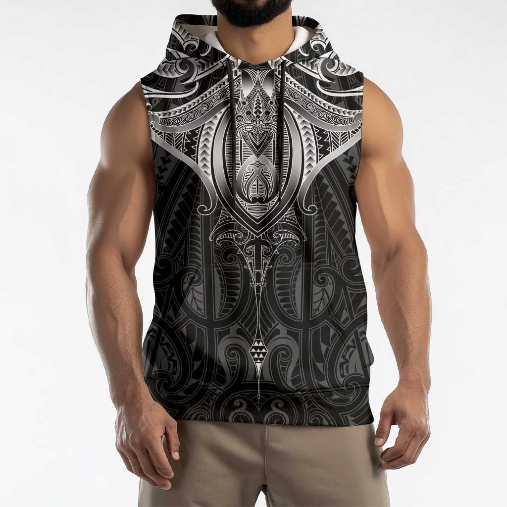 New Zealand Aotearoa Sleeveless Hoodie Maori Manta Ray Moko Black LT05 - Polynesian Pride