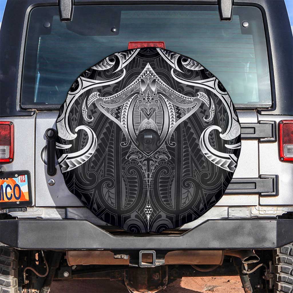 New Zealand Aotearoa Spare Tire Cover Maori Manta Ray Moko Black - Polynesian Pride