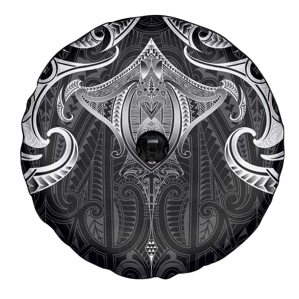 New Zealand Aotearoa Spare Tire Cover Maori Manta Ray Moko Black - Polynesian Pride