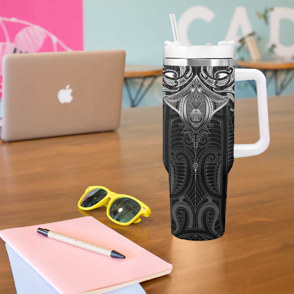 New Zealand Aotearoa Tumbler With Handle Maori Manta Ray Moko Black - Polynesian Pride