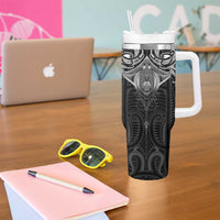 New Zealand Aotearoa Tumbler With Handle Maori Manta Ray Moko Black - Polynesian Pride