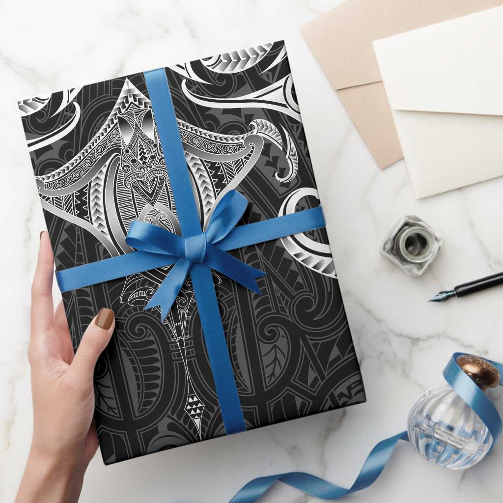 New Zealand Aotearoa Wrapping Paper Maori Manta Ray Moko Black - Polynesian Pride