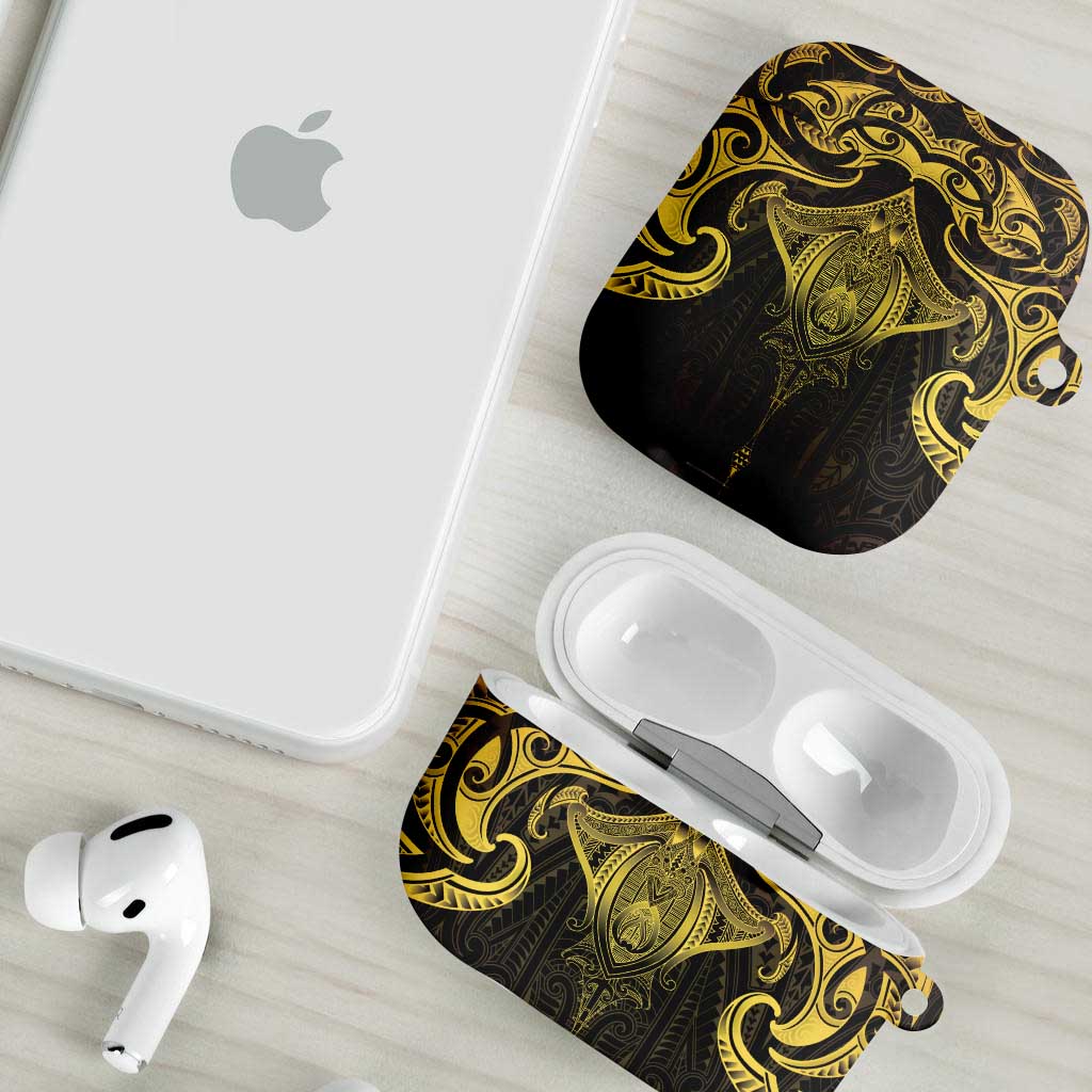 New Zealand Aotearoa AirPods Case Maori Manta Ray Moko Gold - Polynesian Pride