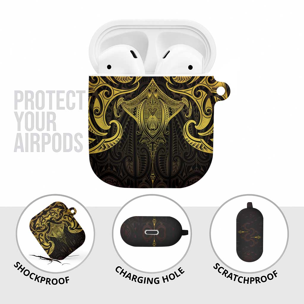 New Zealand Aotearoa AirPods Case Maori Manta Ray Moko Gold - Polynesian Pride