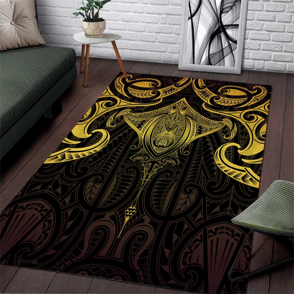 New Zealand Aotearoa Area Rug Maori Manta Ray Moko Gold - Polynesian Pride