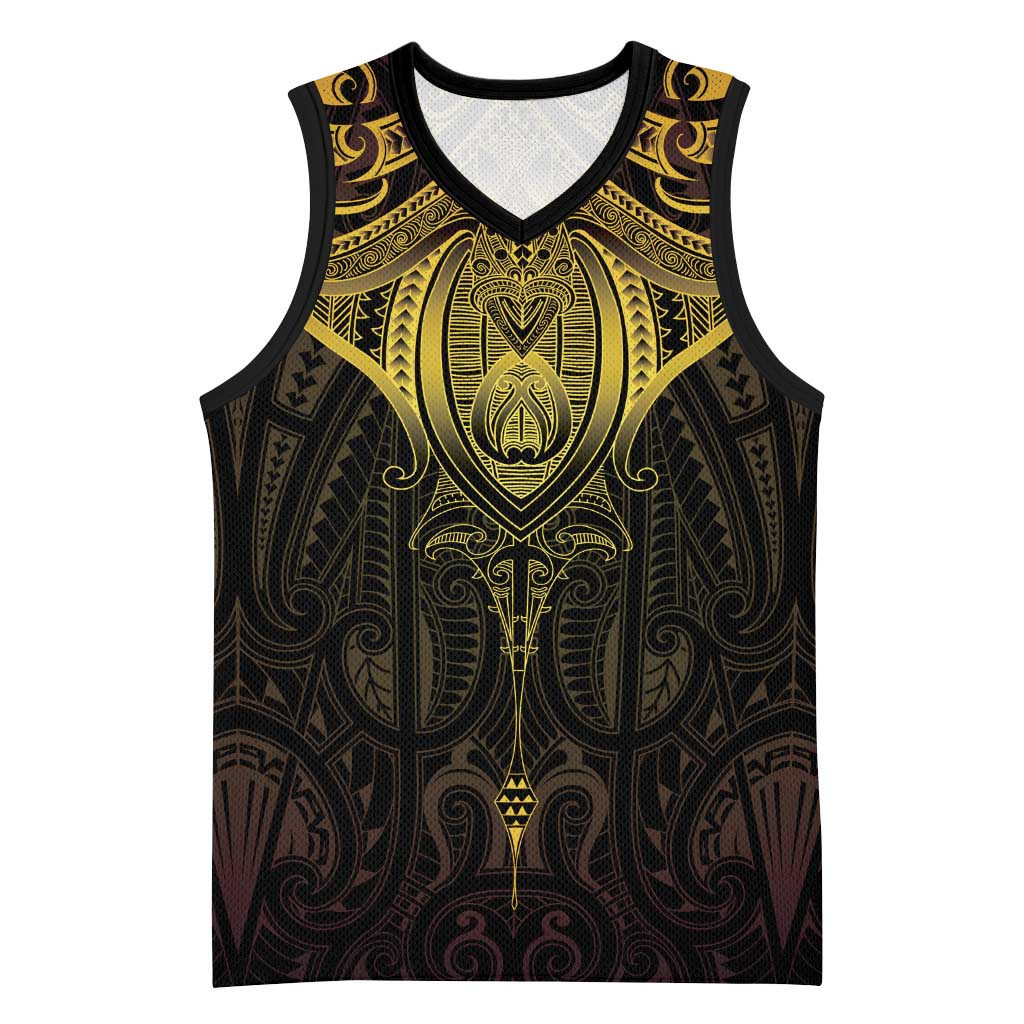 New Zealand Aotearoa Basketball Jersey Maori Manta Ray Moko Gold LT05 Unisex Gold - Polynesian Pride