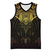 New Zealand Aotearoa Basketball Jersey Maori Manta Ray Moko Gold LT05 Unisex Gold - Polynesian Pride