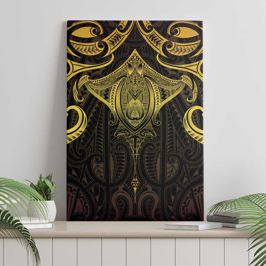 New Zealand Aotearoa Canvas Wall Art Maori Manta Ray Moko Gold - Polynesian Pride