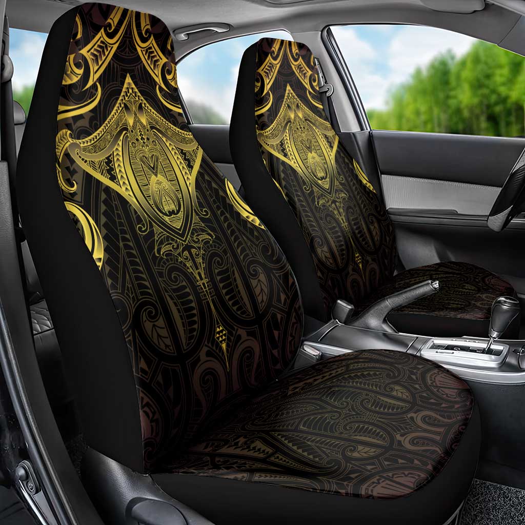 New Zealand Aotearoa Car Seat Cover Maori Manta Ray Moko Gold - Polynesian Pride