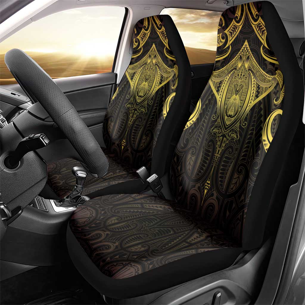 New Zealand Aotearoa Car Seat Cover Maori Manta Ray Moko Gold - Polynesian Pride