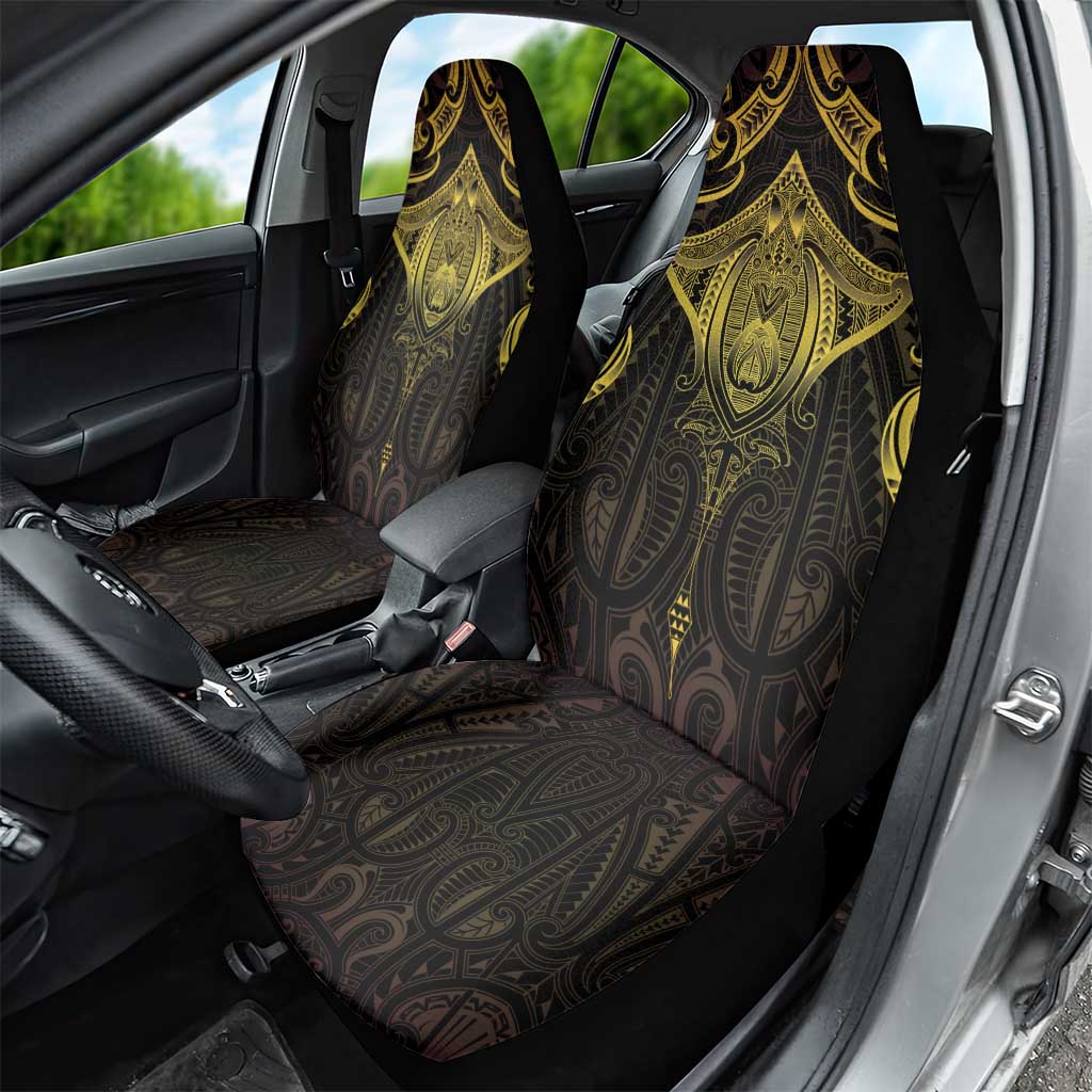 New Zealand Aotearoa Car Seat Cover Maori Manta Ray Moko Gold - Polynesian Pride