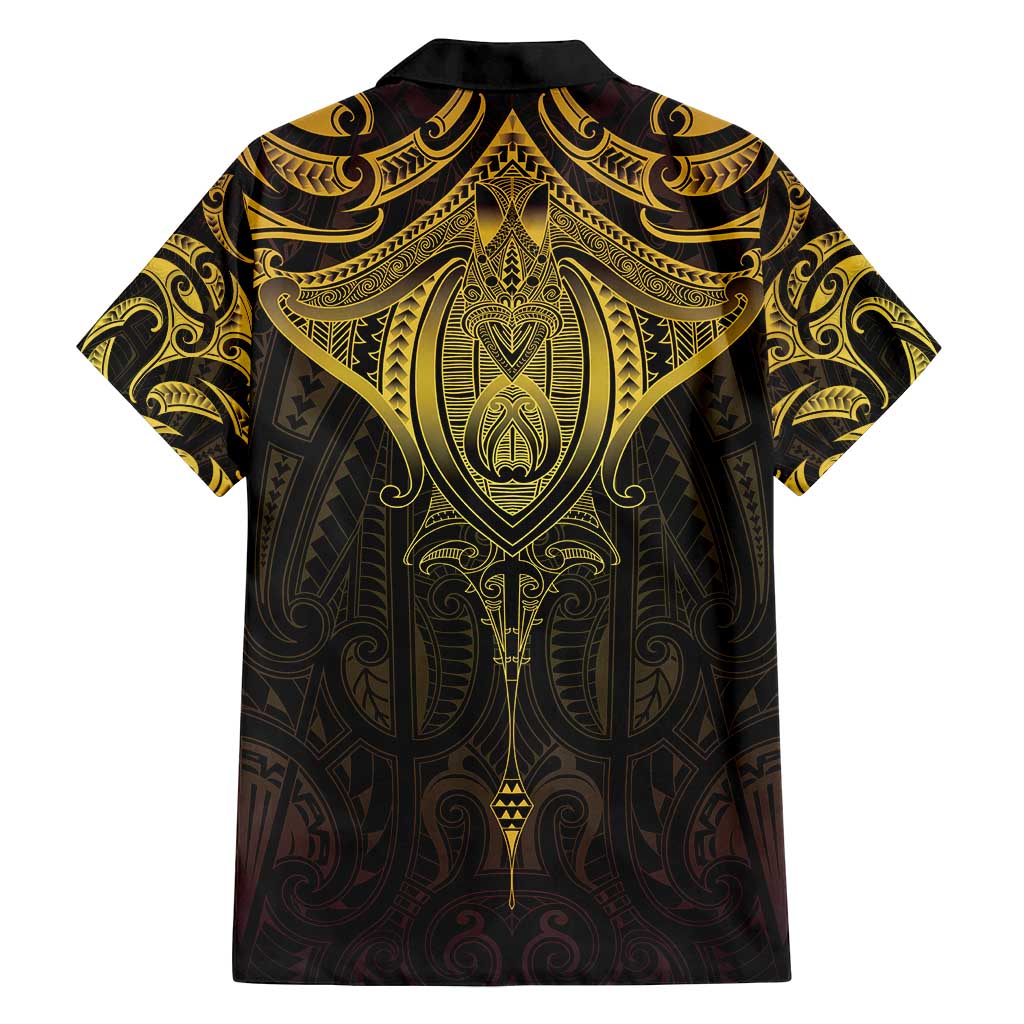 New Zealand Aotearoa Family Matching Puletasi and Hawaiian Shirt Maori Manta Ray Moko Gold LT05 - Polynesian Pride