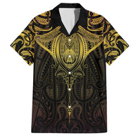 New Zealand Aotearoa Family Matching Tank Maxi Dress and Hawaiian Shirt Maori Manta Ray Moko Gold - Polynesian Pride