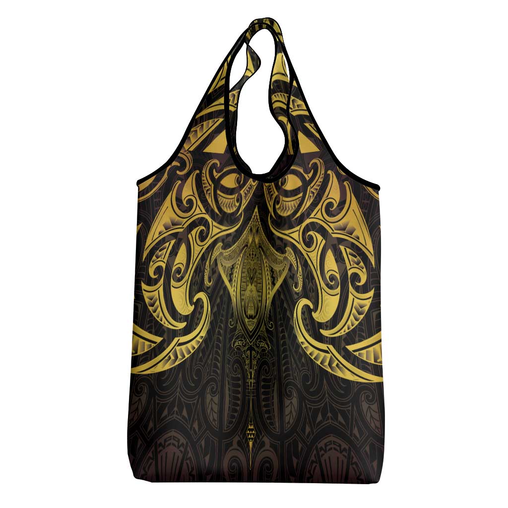 New Zealand Aotearoa Grocery Bag Maori Manta Ray Moko Gold LT05 - Polynesian Pride