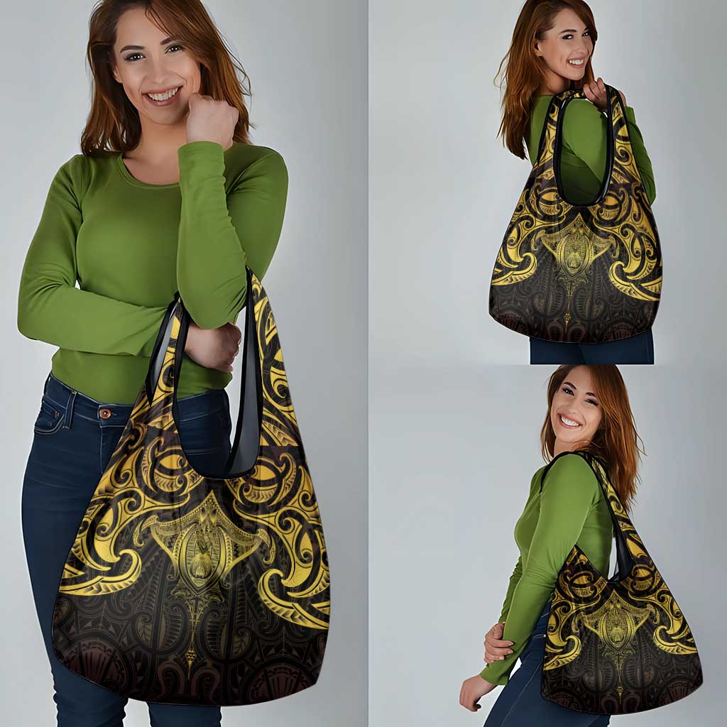 New Zealand Aotearoa Grocery Bag Maori Manta Ray Moko Gold LT05 - Polynesian Pride