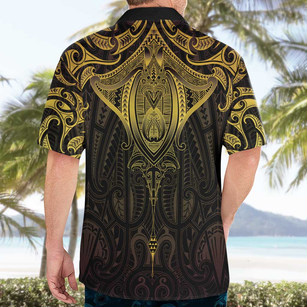 New Zealand Aotearoa Hawaiian Shirt Maori Manta Ray Moko Gold - Polynesian Pride