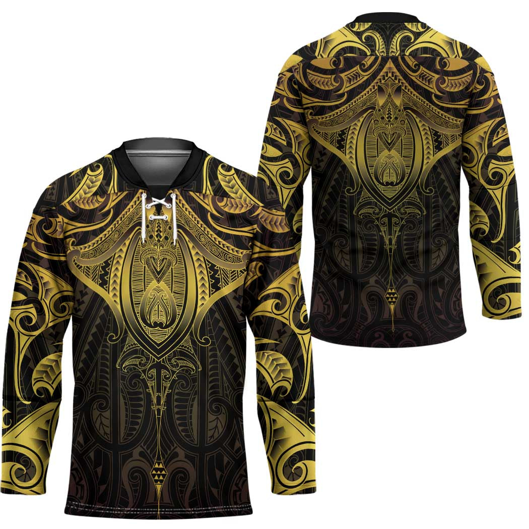 New Zealand Aotearoa Hockey Jersey Maori Manta Ray Moko Gold - Polynesian Pride