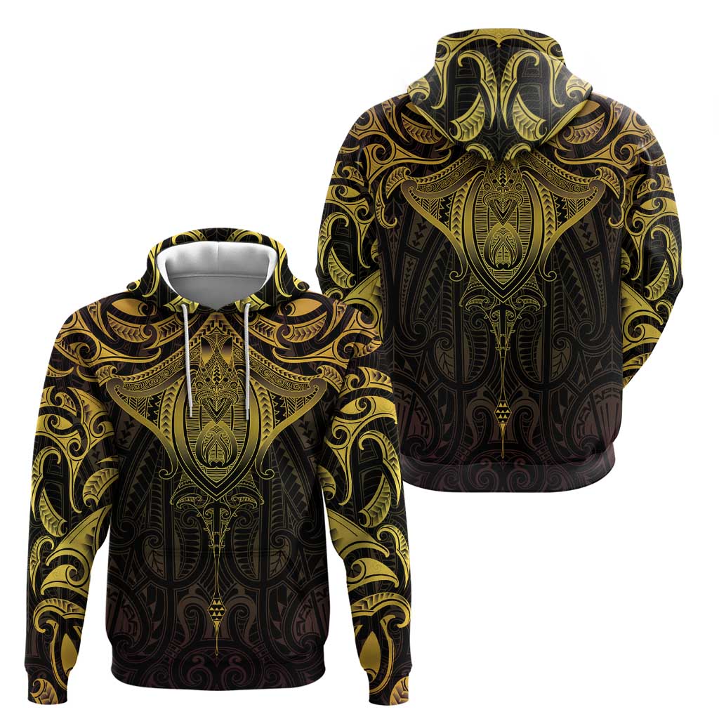 New Zealand Aotearoa Hoodie Maori Manta Ray Moko Gold - Polynesian Pride
