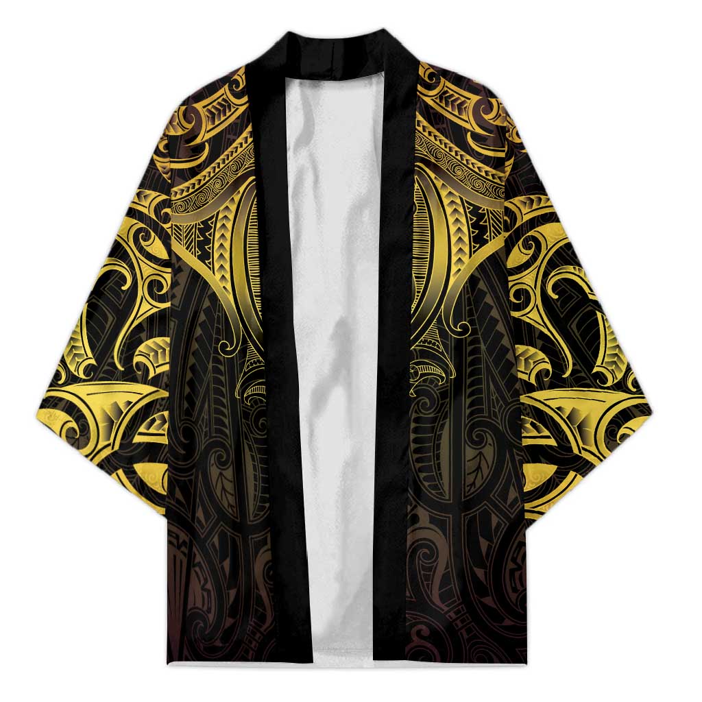 New Zealand Aotearoa Kimono Maori Manta Ray Moko Gold - Polynesian Pride