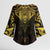 New Zealand Aotearoa Kimono Sleeve Blouse Maori Manta Ray Moko Gold - Polynesian Pride