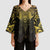 New Zealand Aotearoa Kimono Sleeve Blouse Maori Manta Ray Moko Gold - Polynesian Pride